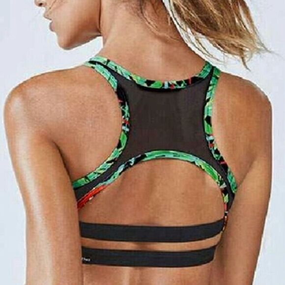 Fabletics Sports Bra Vibrant Tropical Floral Black Mesh Workout Small - Picture 4 of 10